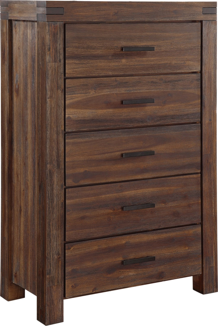 Meadow Five Drawer Solid Wood Chest in Brick Brown (2024) – view 4