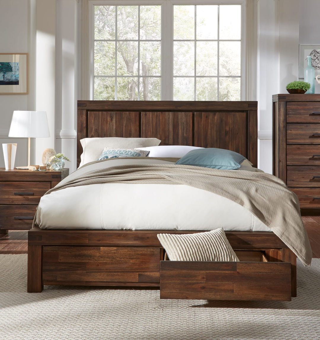 Meadow King-size Solid Wood Footboard Storage Bed in Brick Brown