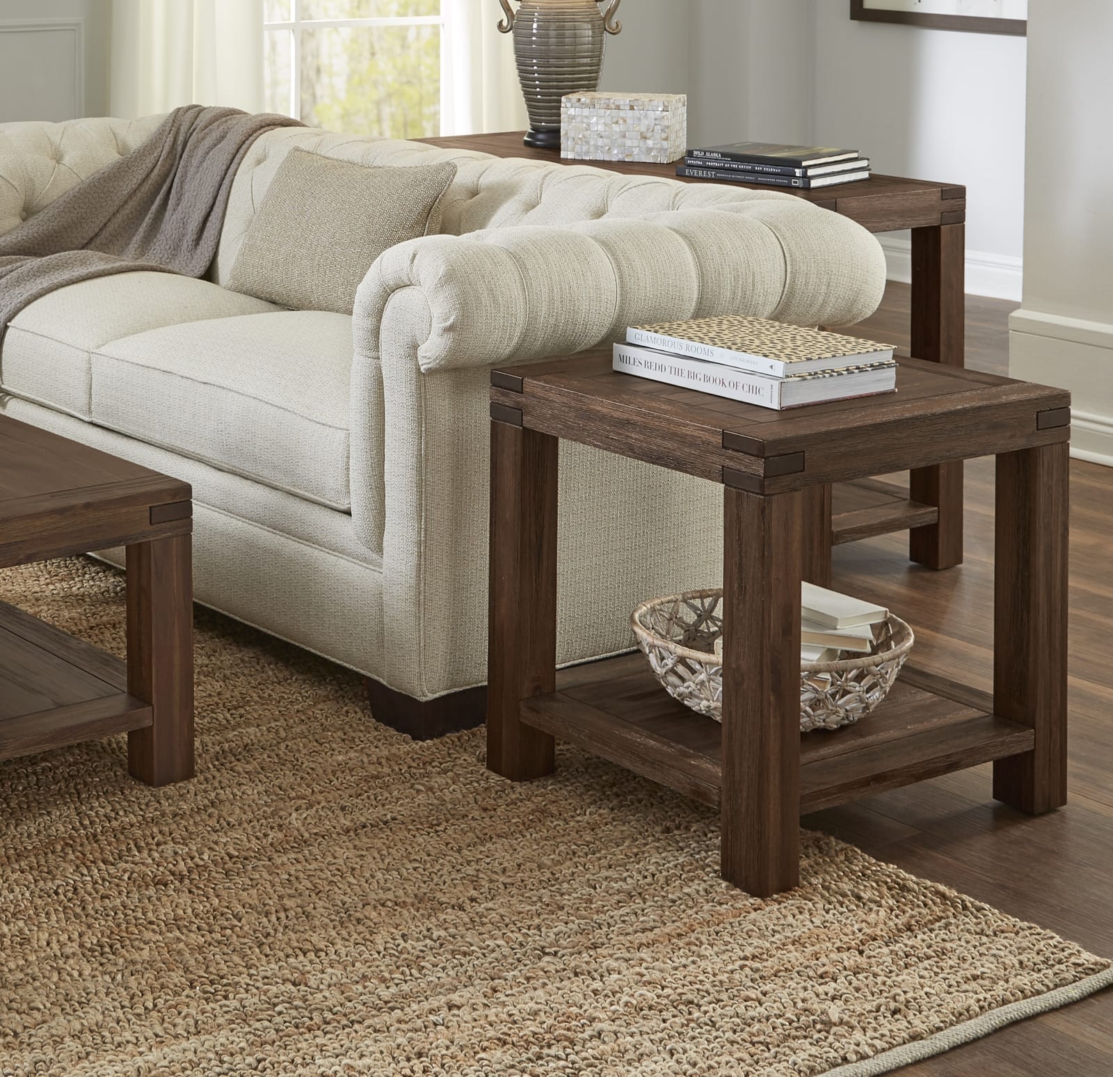 Meadow Solid Wood Rectangular Side Table in Brick Brown – view 2