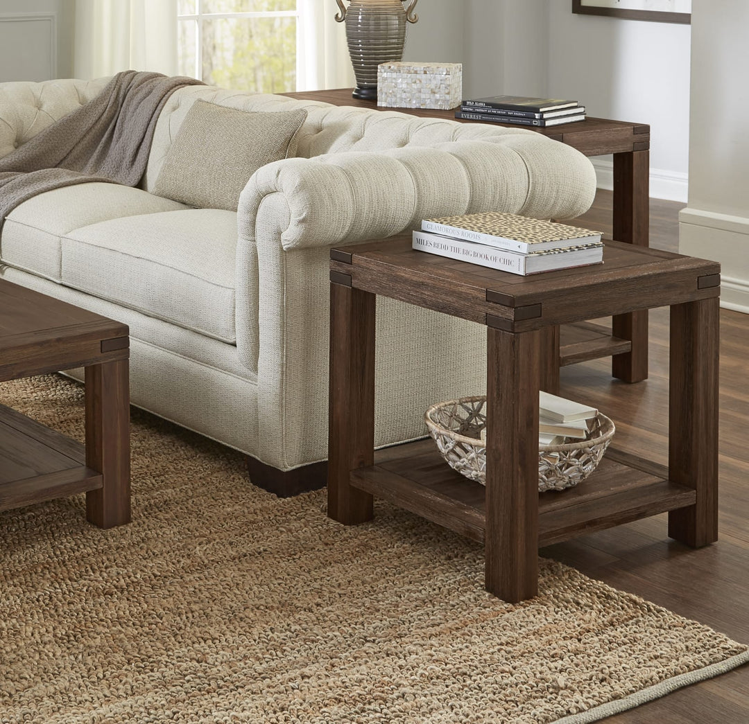 Meadow Solid Wood Rectangular Side Table in Brick Brown – view 2
