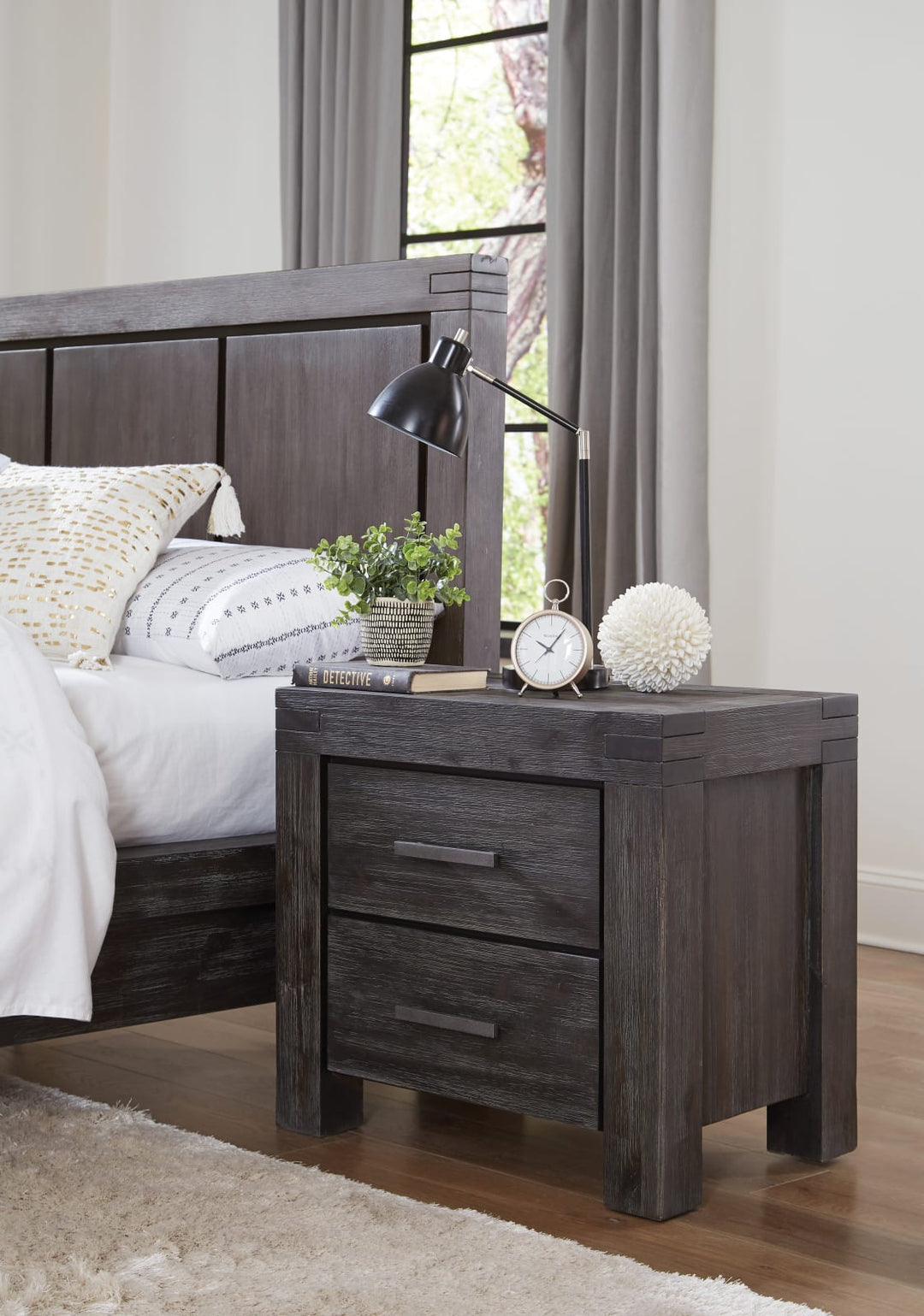 Meadow Solid Wood Two Drawer Nightstand in Graphite