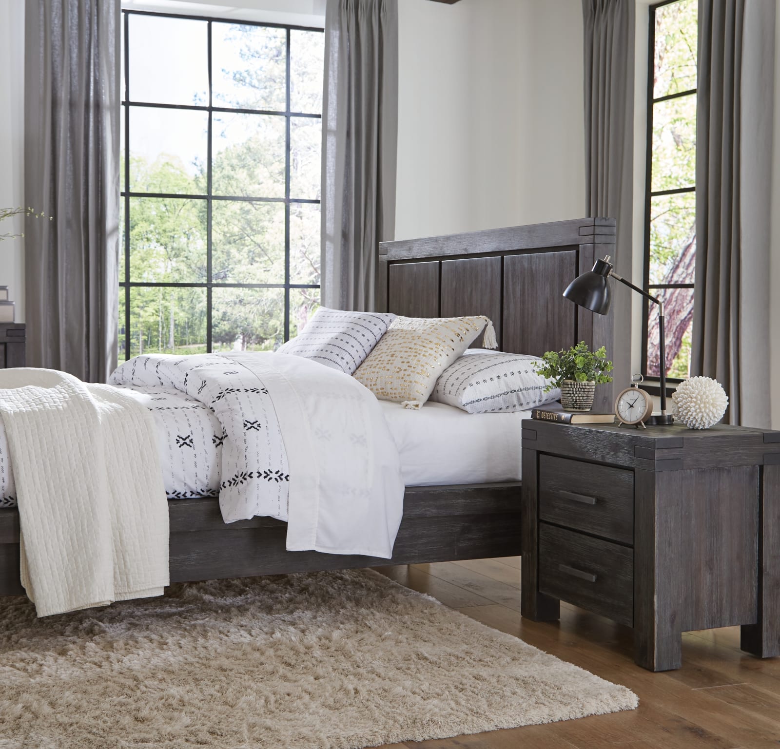 Meadow Solid Wood Two Drawer Nightstand in Graphite – view 2