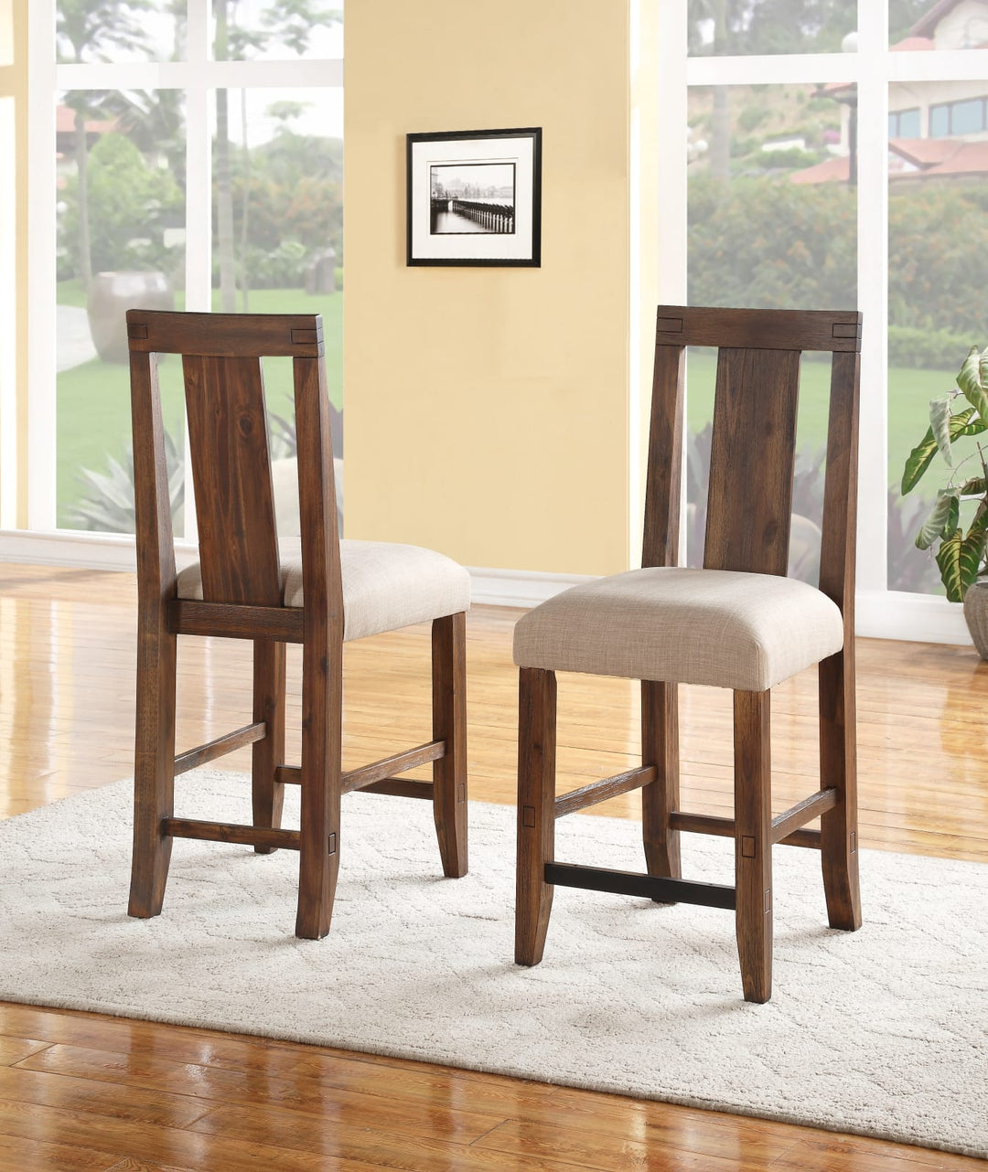Meadow Solid Wood Upholstered Kitchen Counter Stool in Brick Brown