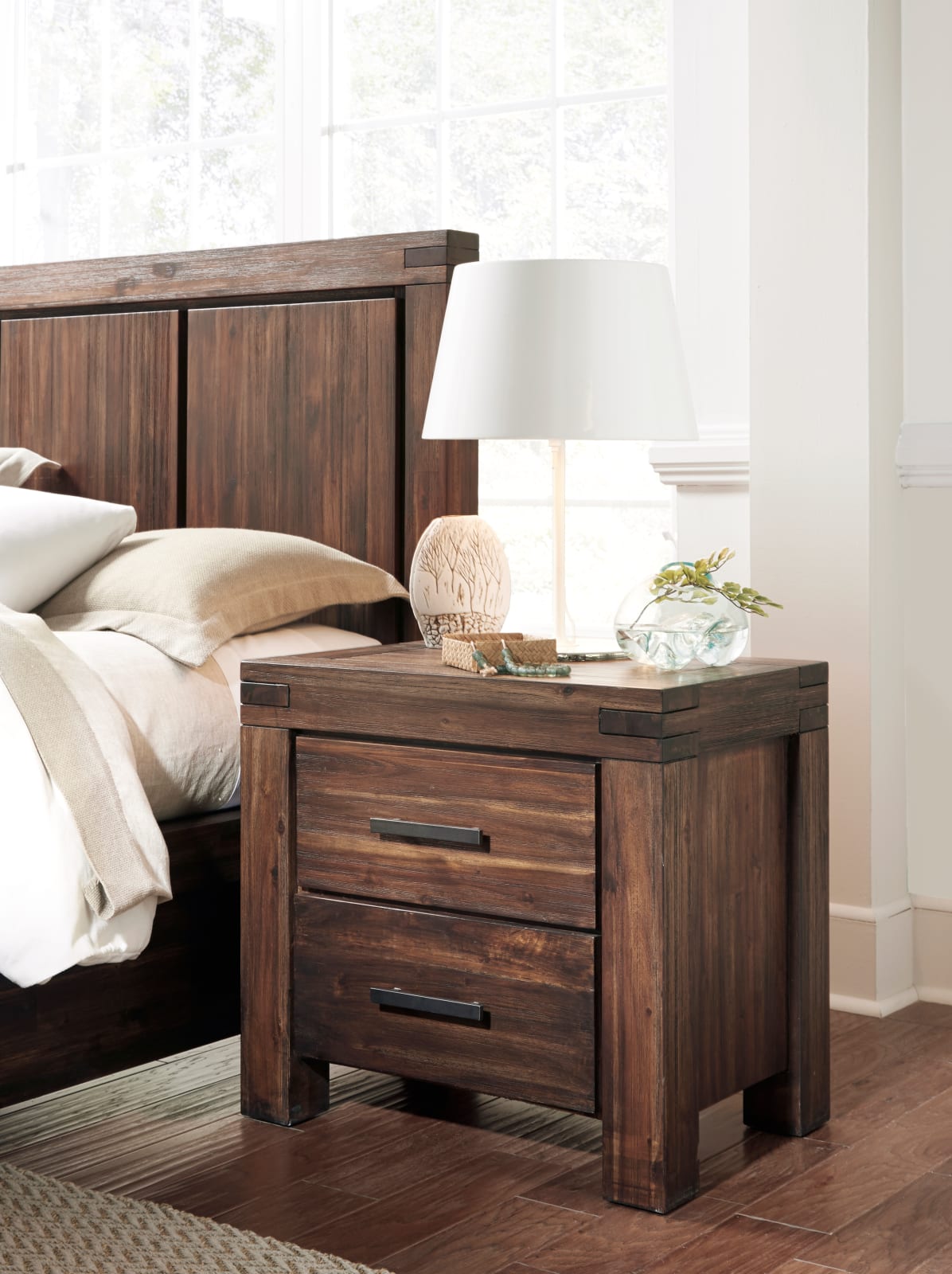 Meadow Two Drawer Solid Wood Nightstand in Brick Brown
