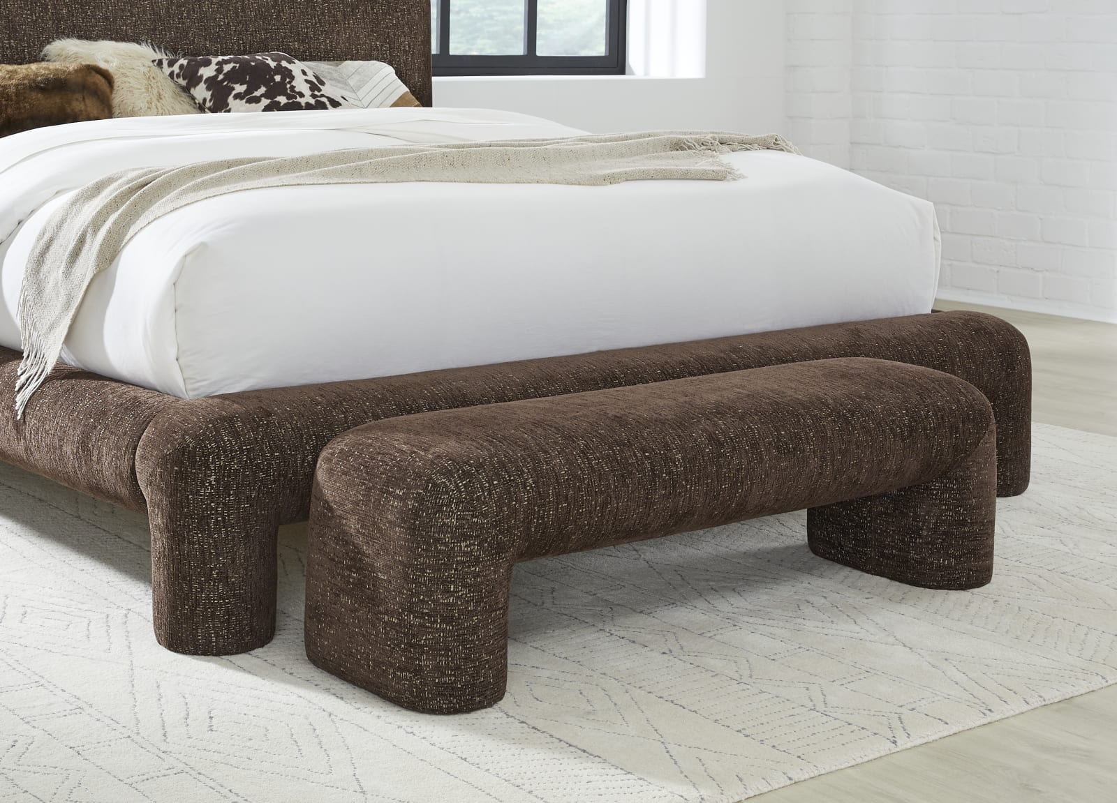 Mocoa Fully Upholstered Bench in Mongoose Chenille