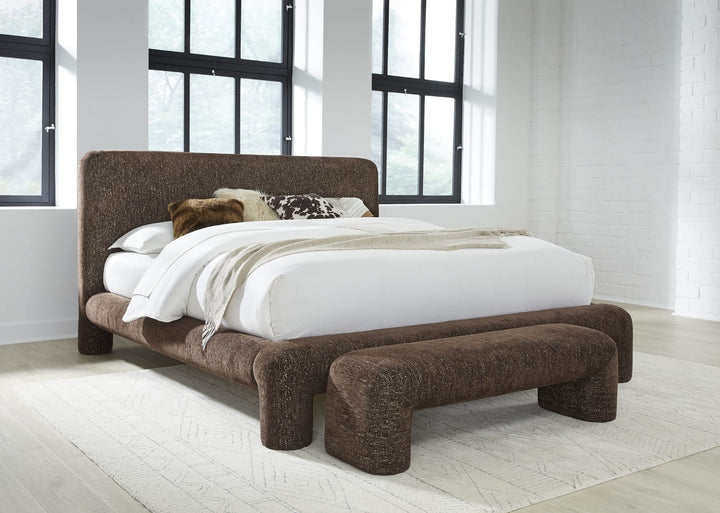 Mocoa California King-size Fully Upholstered Platform Bed in Mongoose Chenille