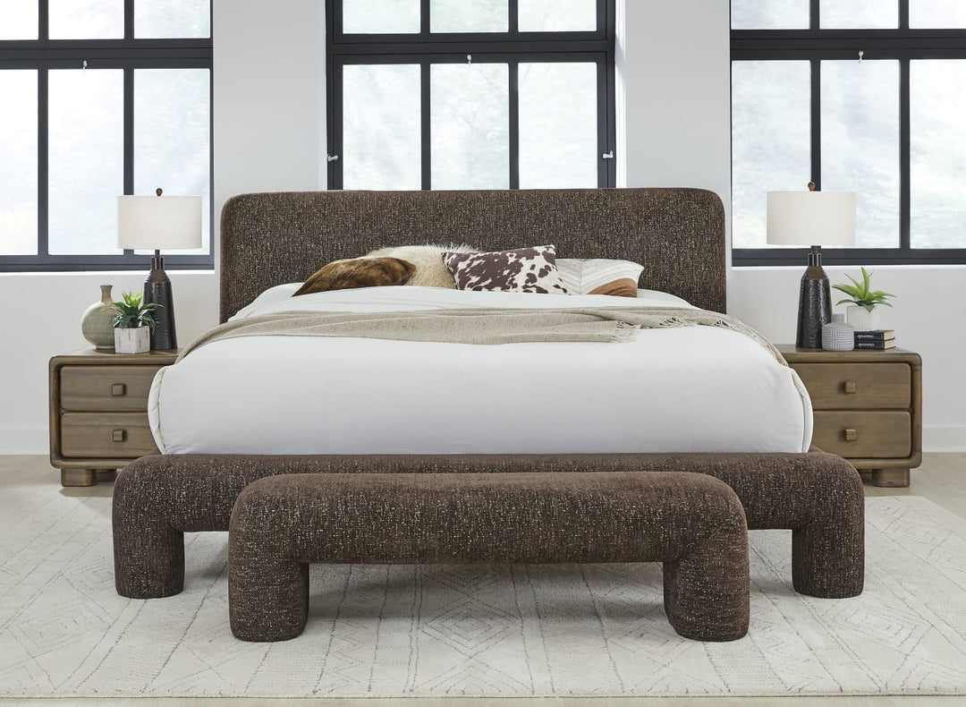 Mocoa California King-size Fully Upholstered Platform Bed in Mongoose Chenille – view 2
