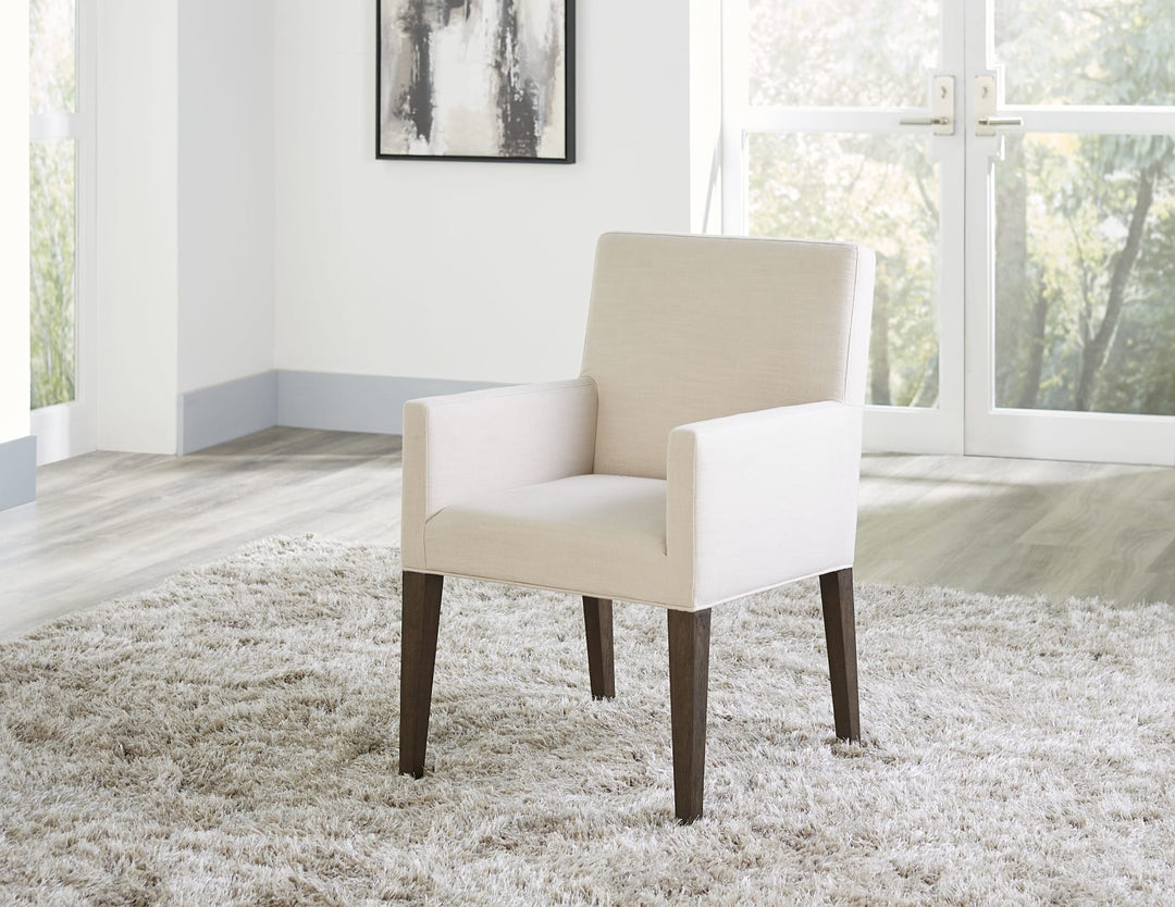 Modesto Upholstered Arm Chair in Abalone Linen and French Roast