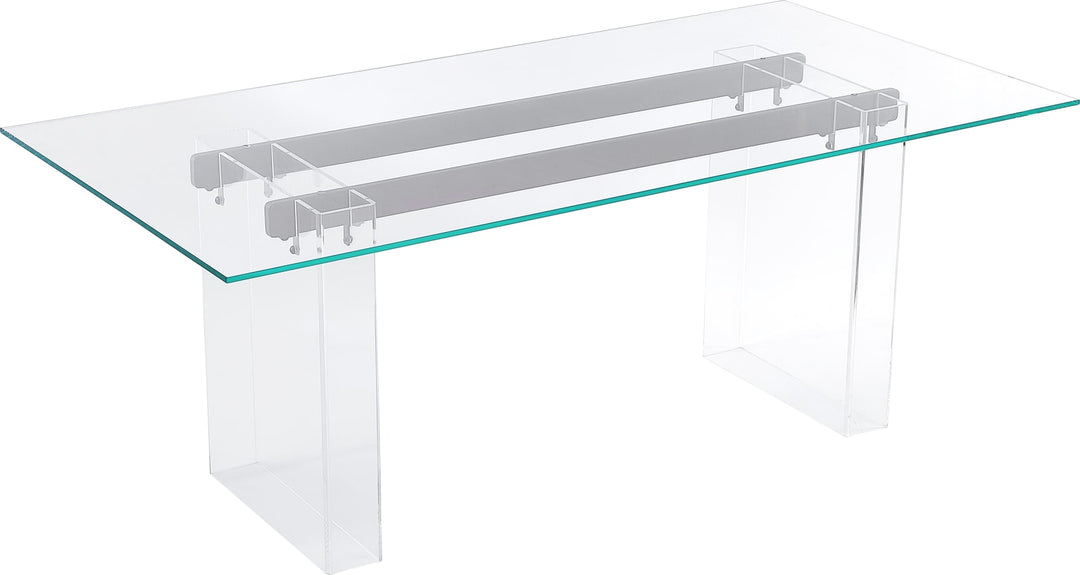 Moorea Double Pedestal Rectangular Dining Table in Clear Acrylic, Glass and Bronze Metal – view 2