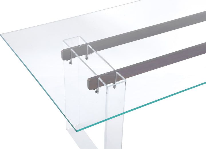 Moorea Double Pedestal Rectangular Dining Table in Clear Acrylic, Glass and Bronze Metal – view 4