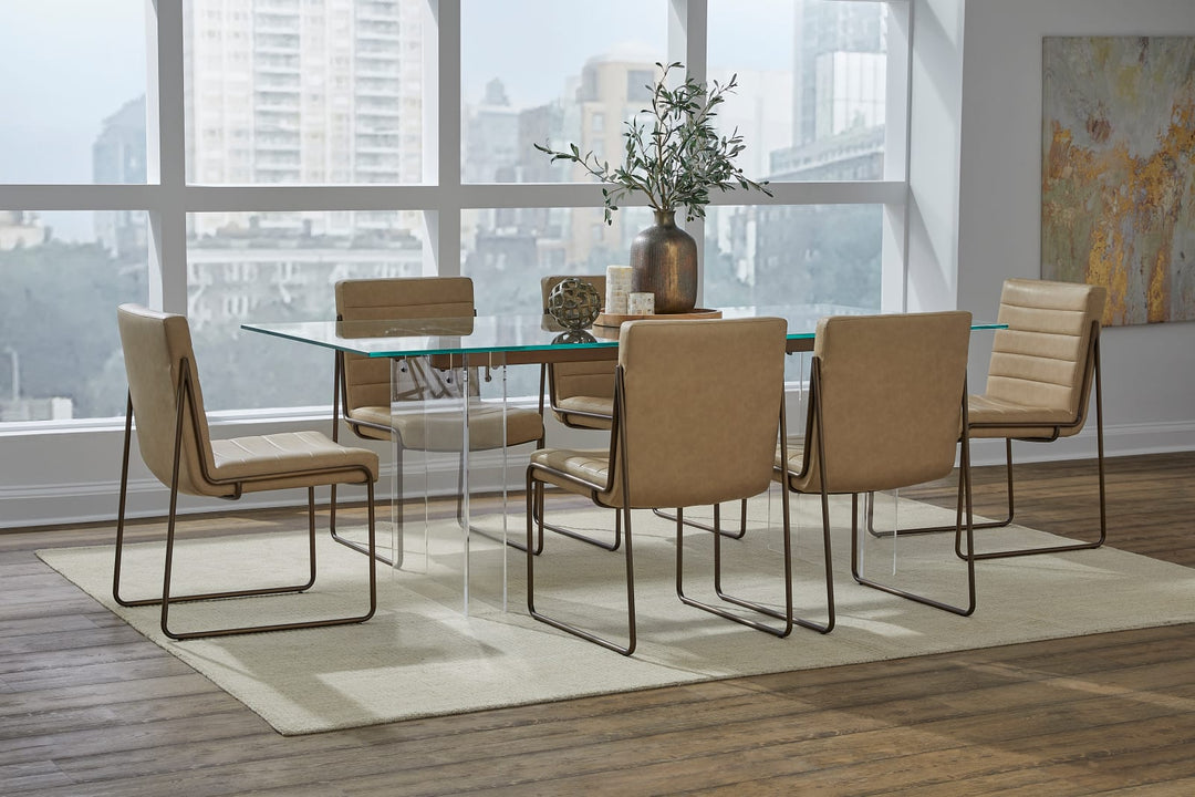 Moorea Double Pedestal Rectangular Dining Table in Clear Acrylic, Glass and Bronze Metal – view 5