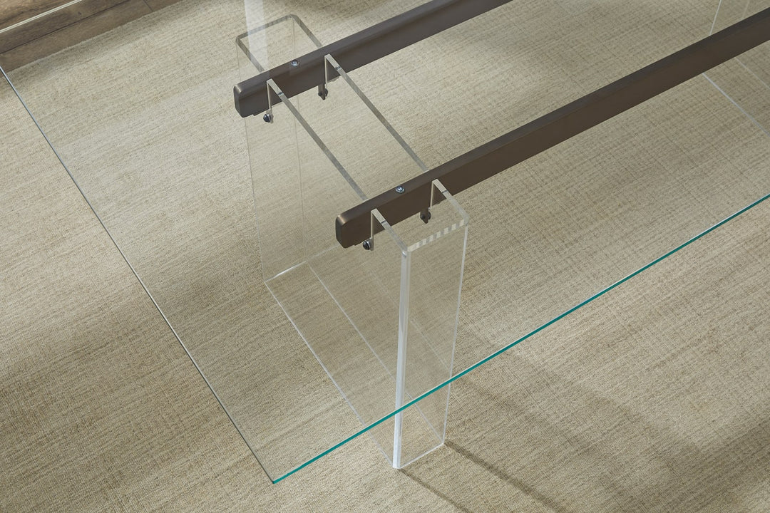 Moorea Double Pedestal Rectangular Dining Table in Clear Acrylic, Glass and Bronze Metal – view 6