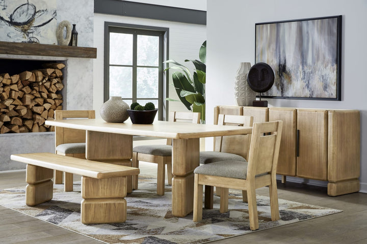 Nia Rectangular Acacia Wood Dining Table in Lioness – view 9