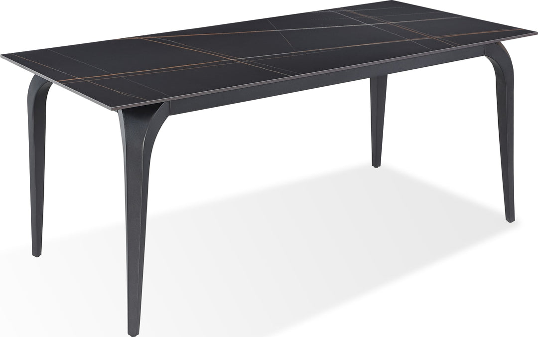Nicoya Stone Top Rectangular Dining Table in Black Stone and Black Metal – view 2