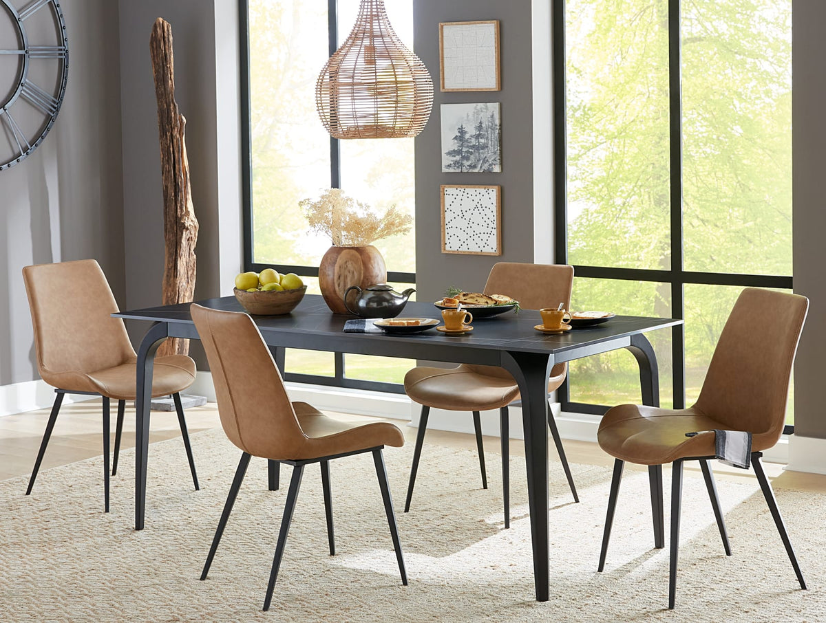 Nicoya Stone Top Rectangular Dining Table in Black Stone and Black Metal – view 4