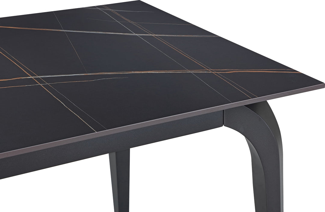 Nicoya Stone Top Rectangular Dining Table in Black Stone and Black Metal – view 5