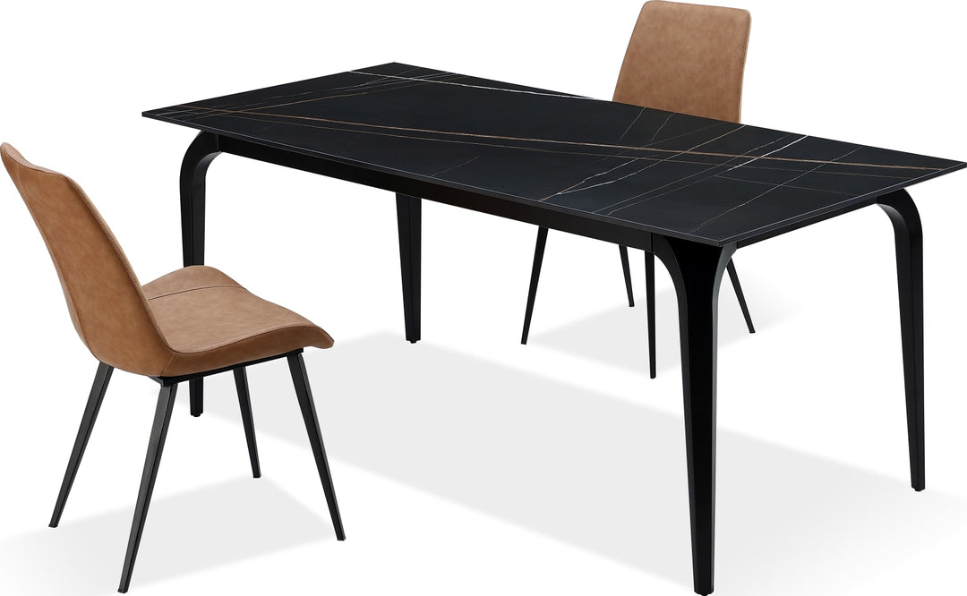 Nicoya Stone Top Rectangular Dining Table in Black Stone and Black Metal – view 7