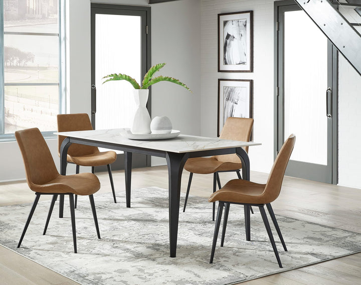 Nicoya Stone Top Rectangular Dining Table in Pumpkin Spice Stone and Black Metal – view 2