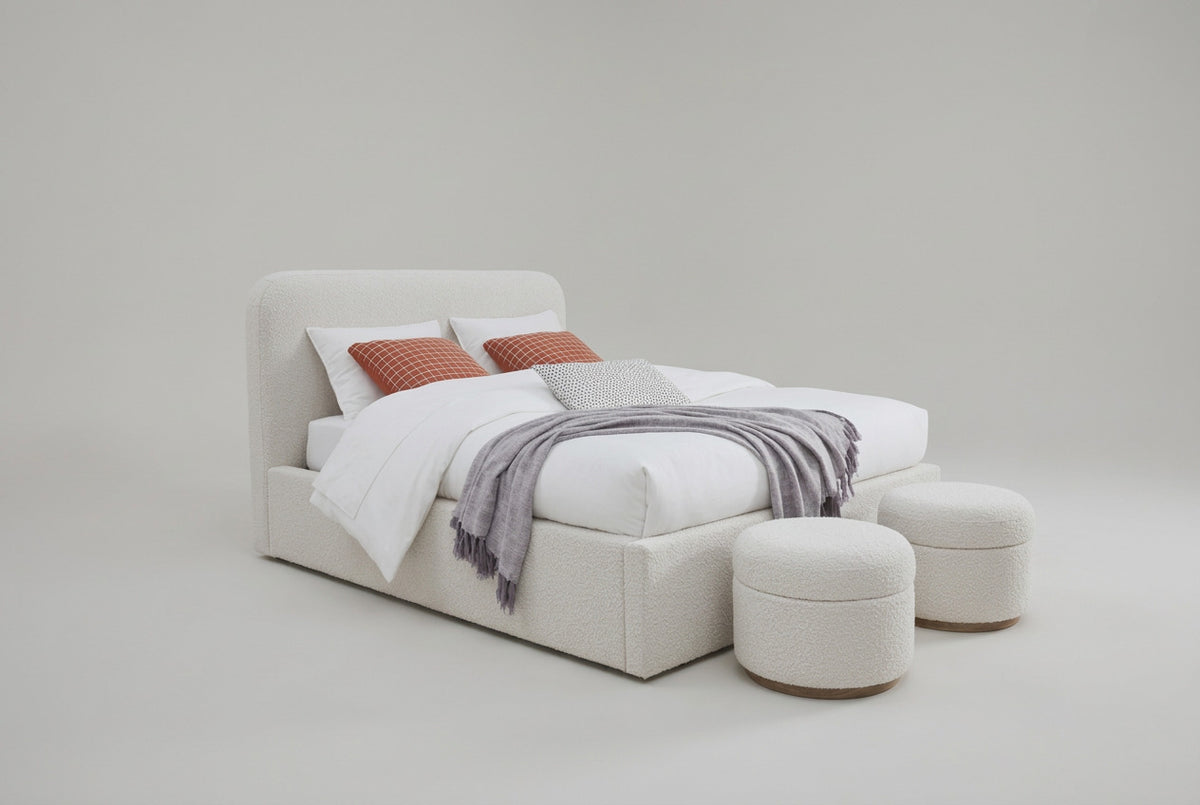 Off-White Upholstered Platform Bed in Ricotta Boucle (2026)
