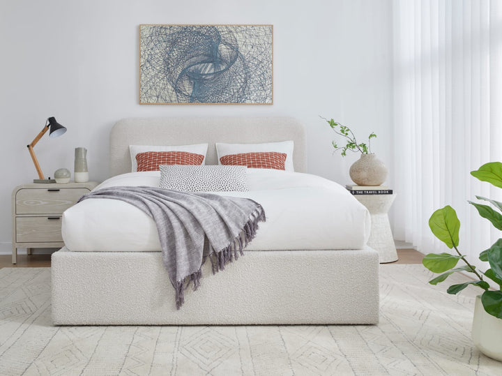 Off-White Upholstered Platform Bed in Ricotta Boucle (2026) – view 2