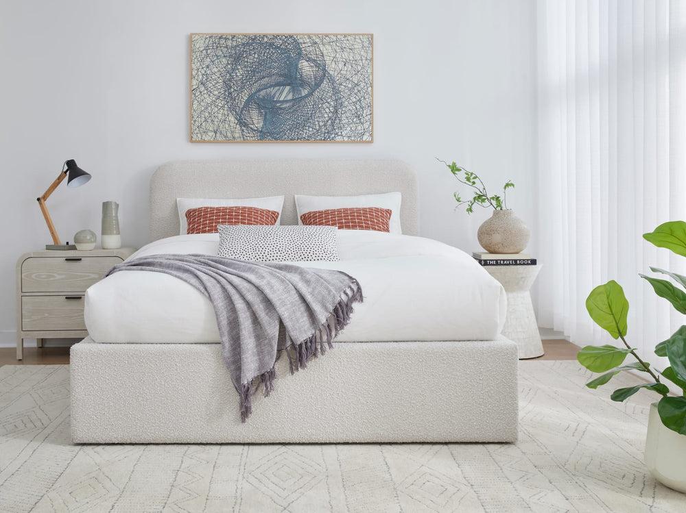 Off-White Upholstered Platform Bed in Ricotta Boucle (2026) – view 2