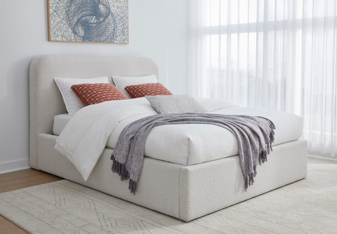 Off-White Upholstered Platform Bed in Ricotta Boucle (2026) – view 3