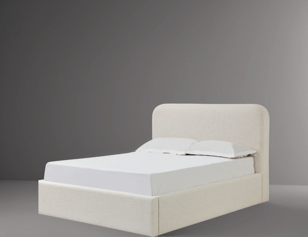 Off-White Upholstered Platform Bed in Whipped Honey Linen – view 2