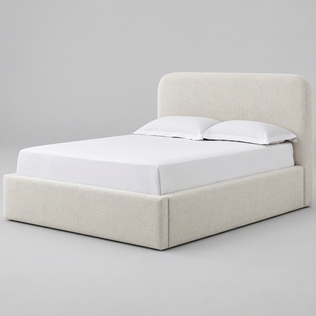 Off-White Upholstered Platform Bed in Whipped Honey Linen (2026) view 2