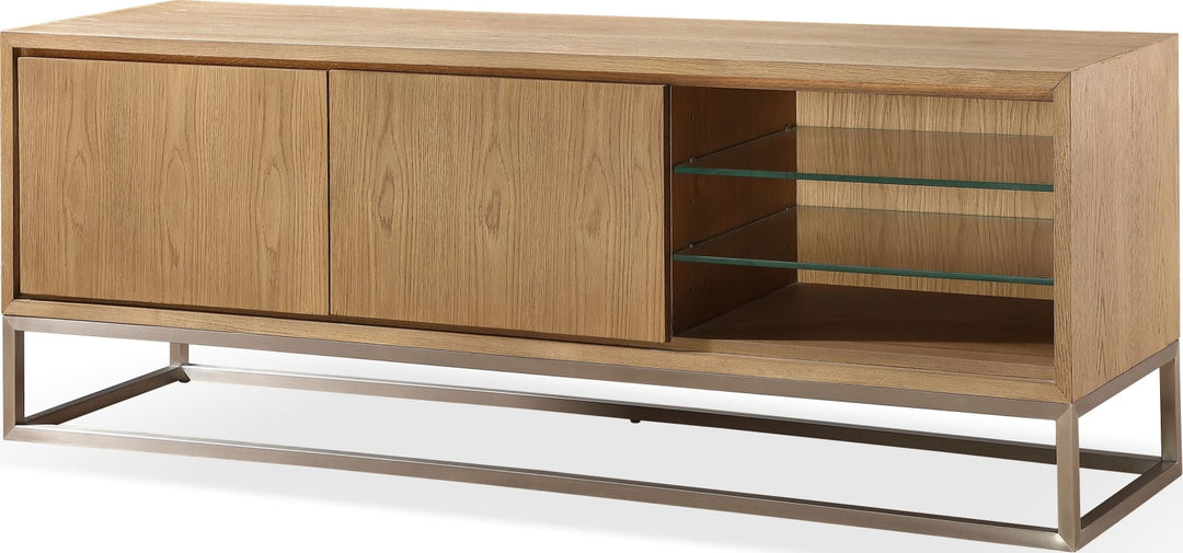 One Coastal Modern 74 inch TV Console in Brushed Stainless Steel and Bisque – view 3