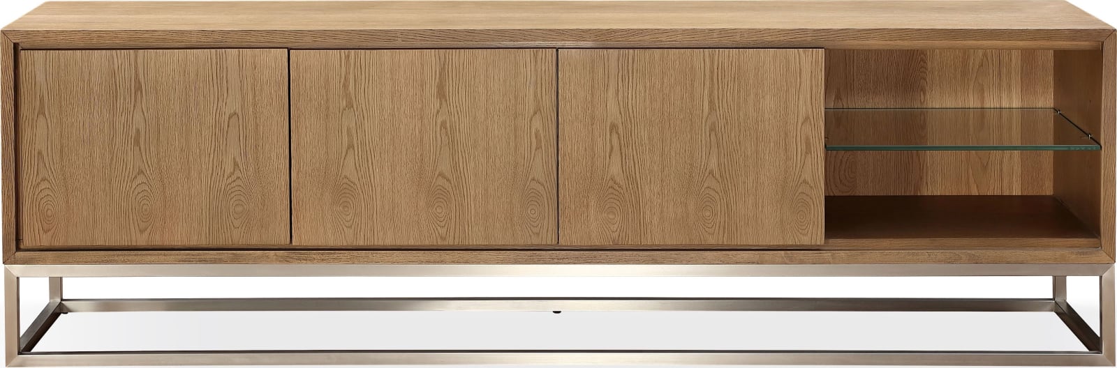 One Coastal Modern 84 inch TV Console in Brushed Stainless Steel and Bisque – view 2