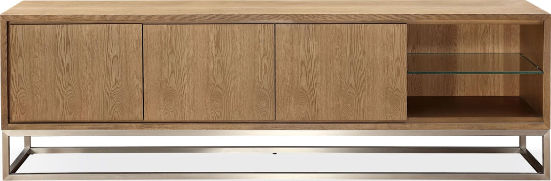 One Coastal Modern 84 inch TV Console in Brushed Stainless Steel and Bisque – view 2