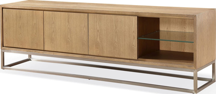 One Coastal Modern 84 inch TV Console in Brushed Stainless Steel and Bisque – view 3