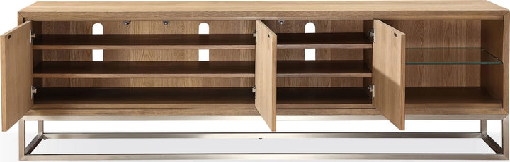 One Coastal Modern 84 inch TV Console in Brushed Stainless Steel and Bisque – view 4