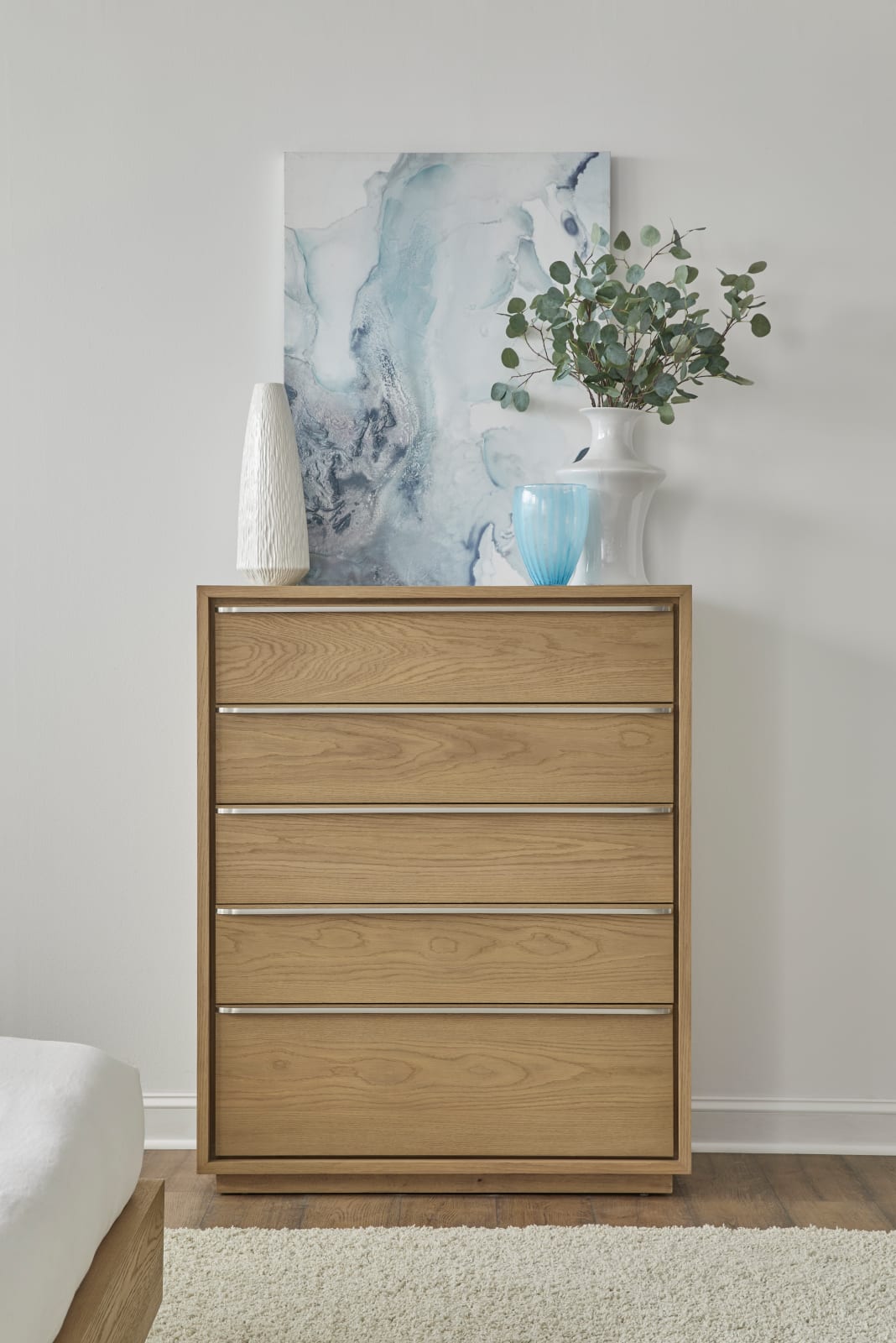 One Coastal Modern Five Drawer Chest in Bisque