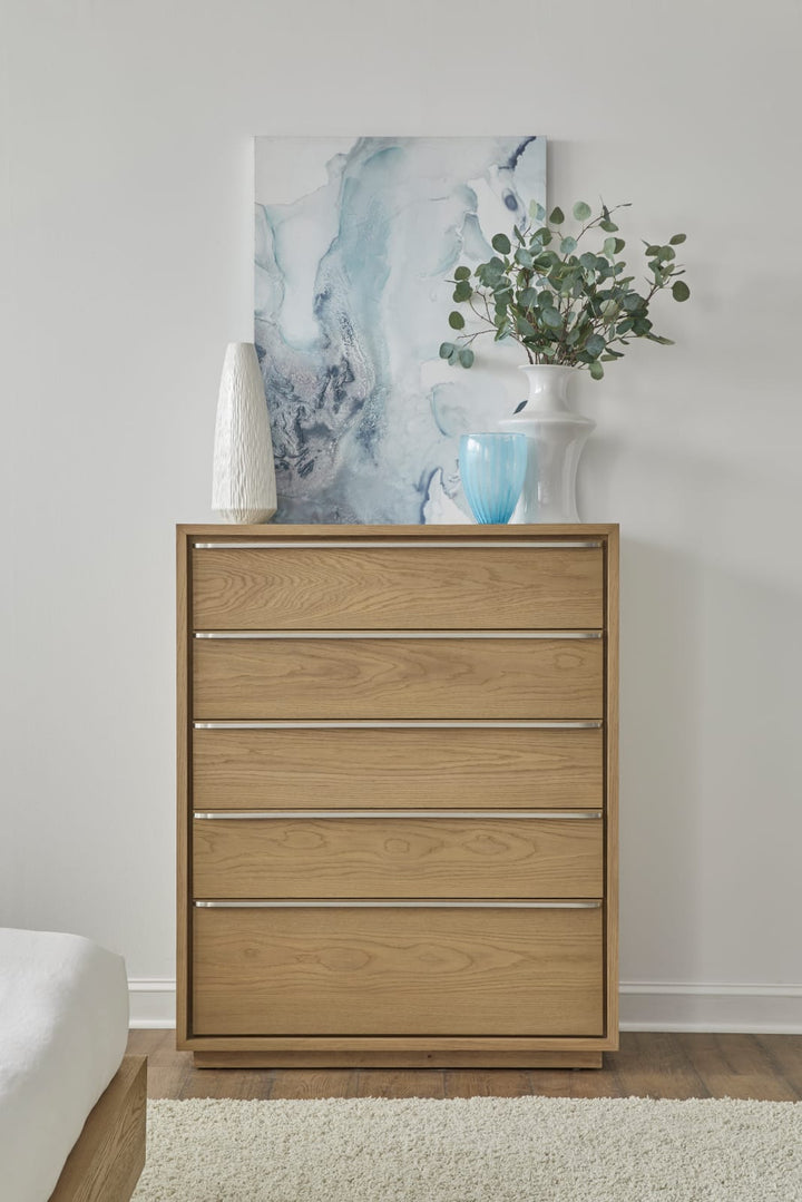 One Coastal Modern Five Drawer Chest in Bisque