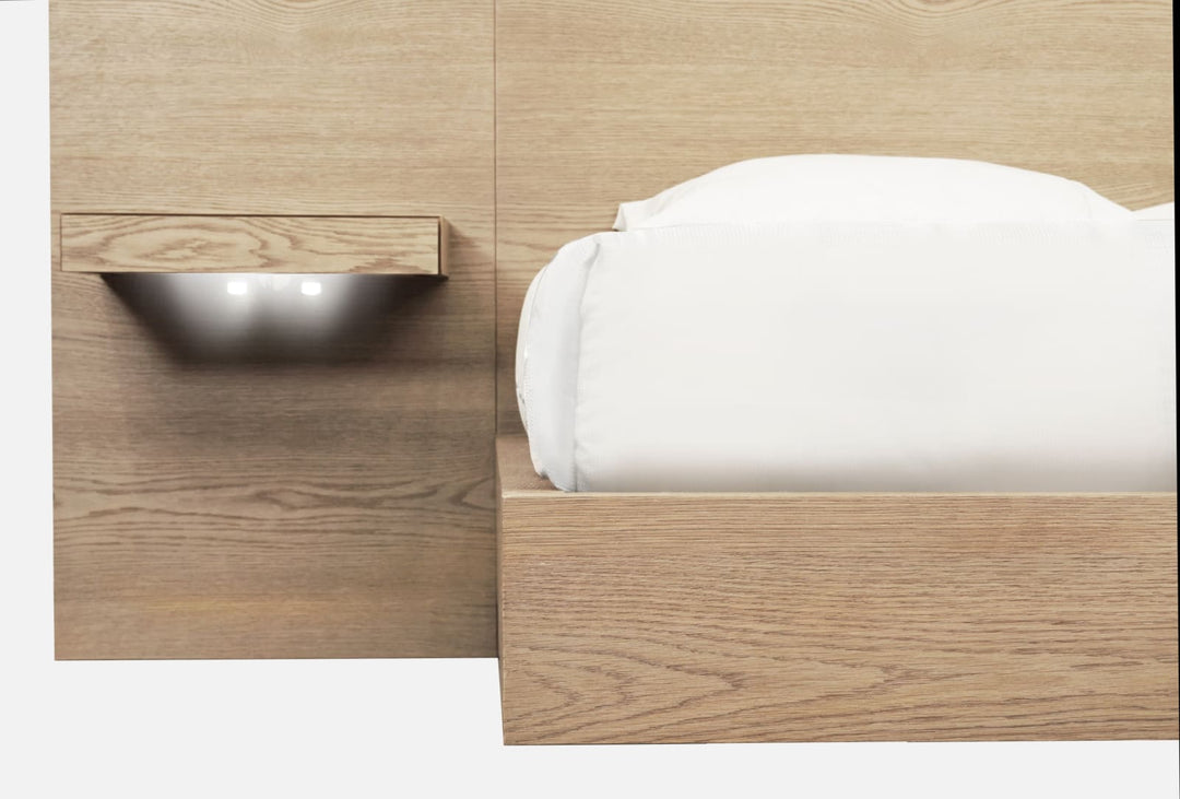 One Coastal Modern Queen-size Live Edge Wall Bed with Floating Nightstands in Bisque – view 5