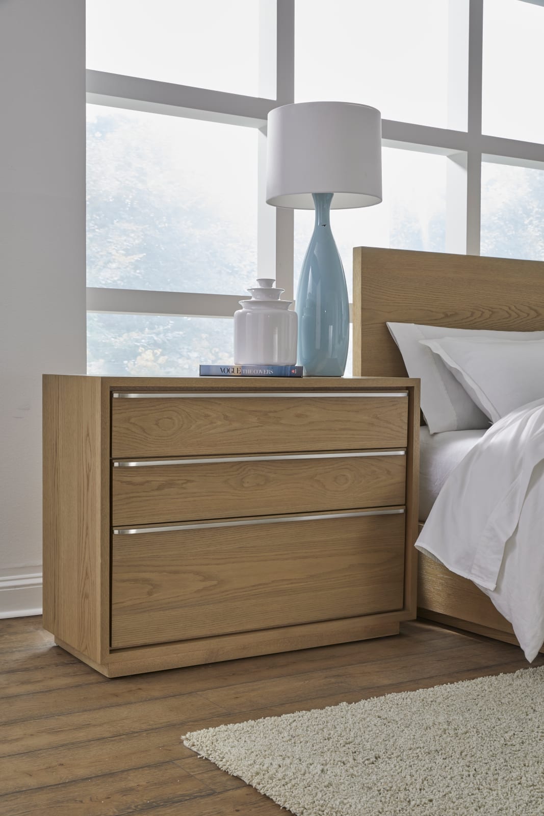 One Coastal Modern Three Drawer USB-charging Nightstand in Bisque
