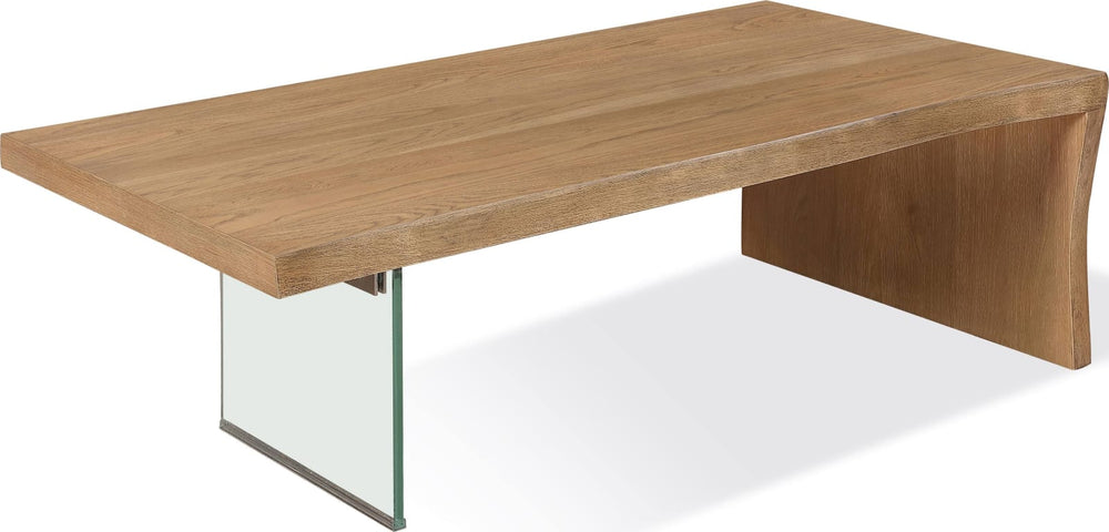 One Live-Edge White Oak and Glass Coffee Table in Bisque – view 3