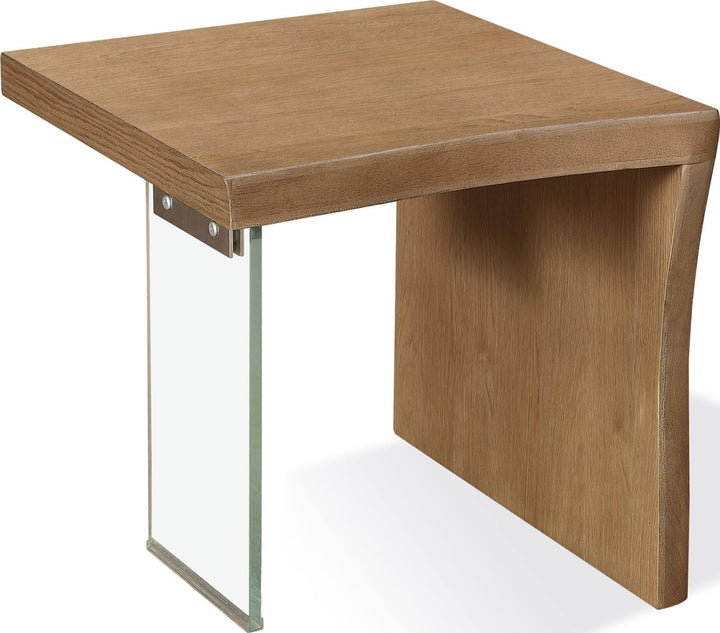 One Live-Edge White Oak and Glass End Table in Bisque – view 2