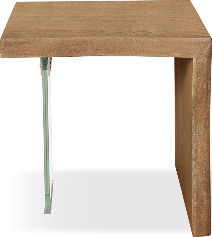 One Live-Edge White Oak and Glass End Table in Bisque – view 3