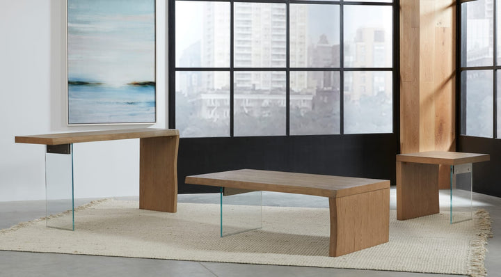 One Live-Edge White Oak and Glass End Table in Bisque – view 4