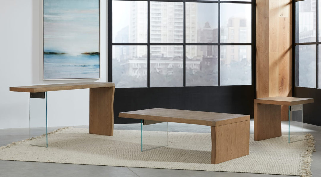 One Live-Edge White Oak and Glass End Table in Bisque – view 4