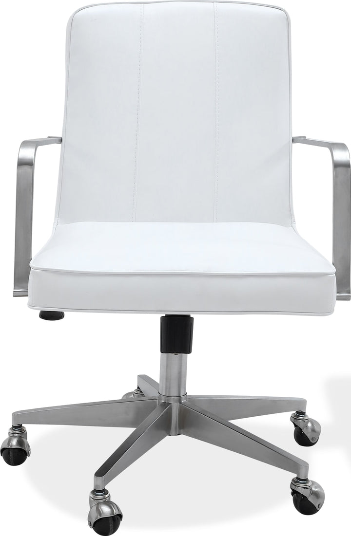 One Metal Frame Home Office Chair in Brushed Stainless Steel and White Leather – view 3