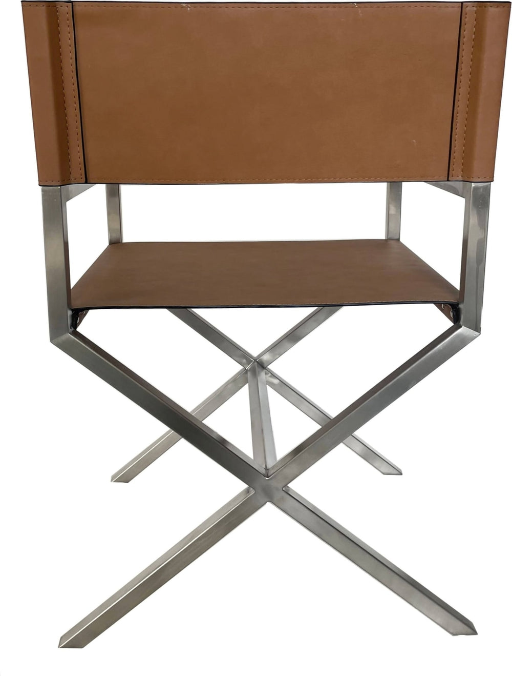 One Modern Coastal Director's Dining Arm Chair in Cognac and Brushed Stainless Steel – view 3