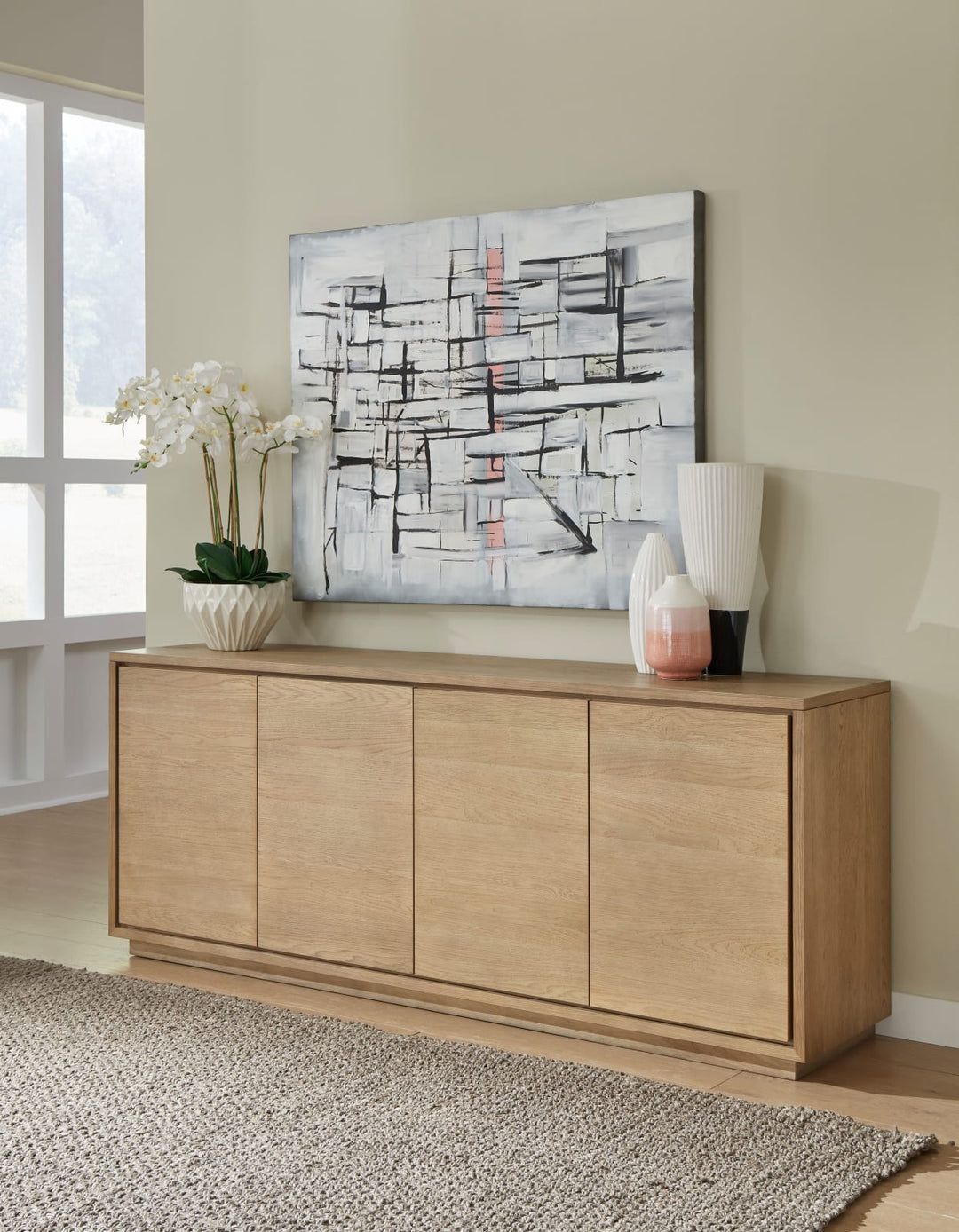 One Modern Coastal Four Door Sideboard in White Oak
