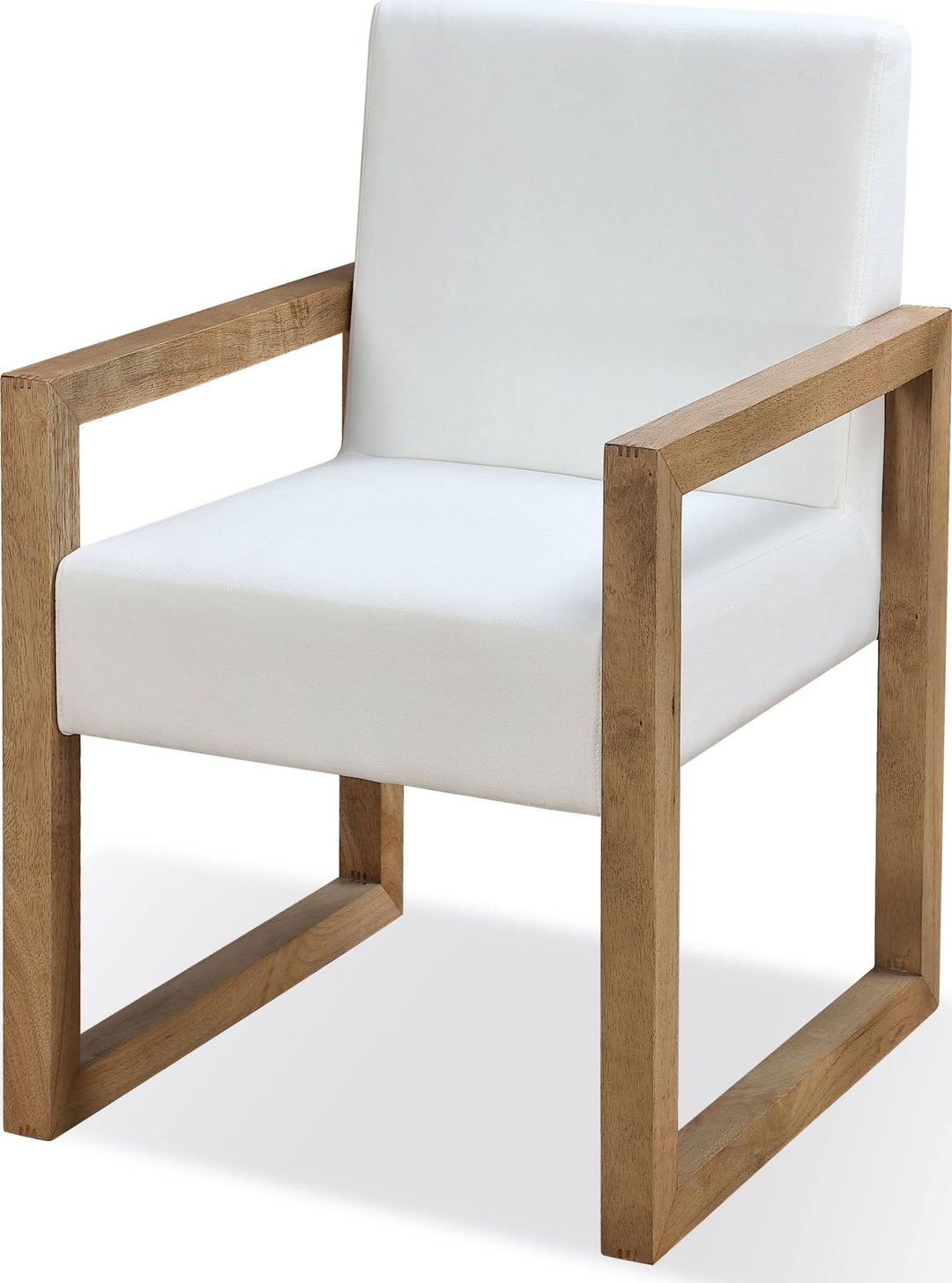 One Modern Coastal Sled Leg Upholstered Dining Arm Chair in White Pearl and Bisque – view 2