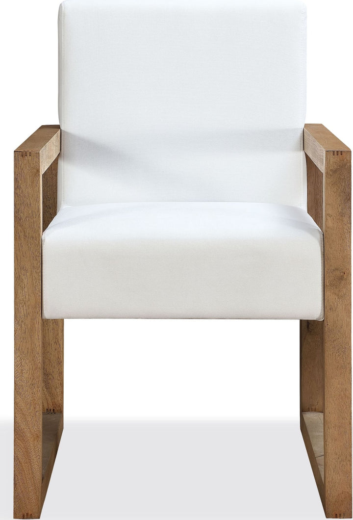 One Modern Coastal Sled Leg Upholstered Dining Arm Chair in White Pearl and Bisque – view 3