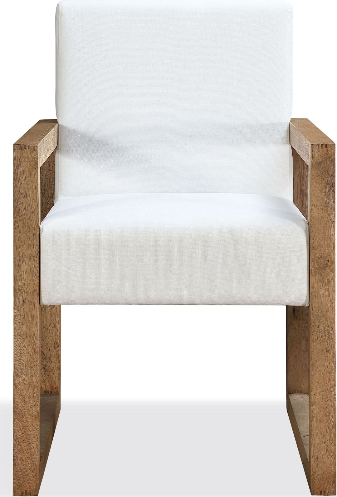 One Modern Coastal Sled Leg Upholstered Dining Arm Chair in White Pearl and Bisque – view 3