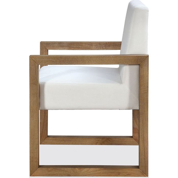One Modern Coastal Sled Leg Upholstered Dining Arm Chair in White Pearl and Bisque (Set of 2)