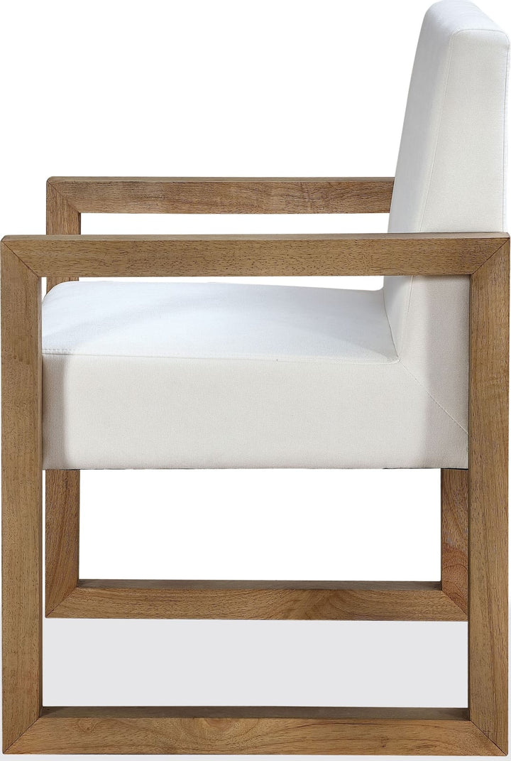 One Modern Coastal Sled Leg Upholstered Dining Arm Chair in White Pearl and Bisque – view 5
